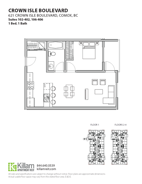 Floor plan for 1 bed, 1 bath, 645 sqft